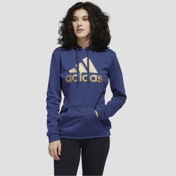 Adidas Women's Navy Hoodie with Gold Accents - Picture 2 of 3